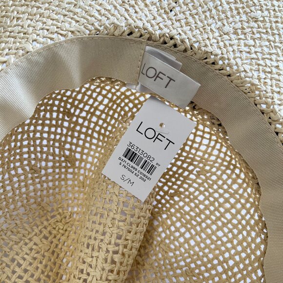 Ann Taylor LOFT Straw Structured Black White Fabric Band Hat  S/M #767502 - Picture 10 of 10